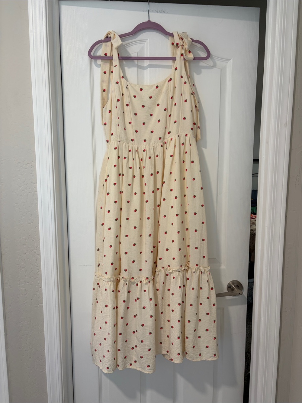 Women's Cream Maxi Dress with Red Dot Print